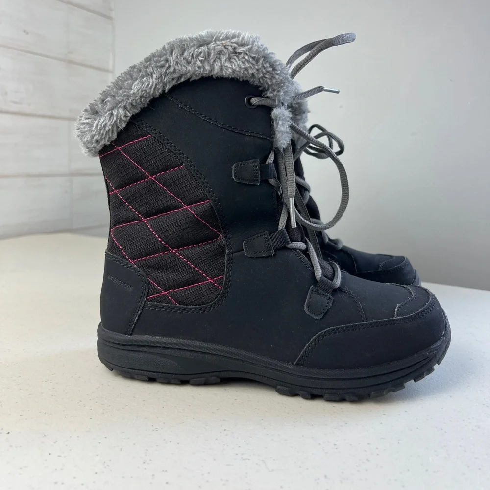 Columbia Girls Ice Maiden II Winter Boots Black Waterproof Faux Fur Lined Sz 3